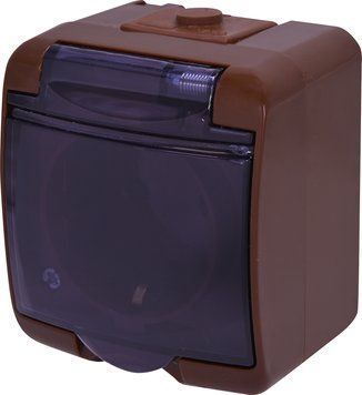 Розетка 1-на з з/к Schuko RHE-1sd-KR (коричн./прозора кришка, IP54) 4668051 фото