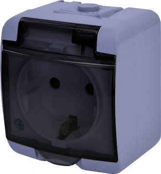 Розетка 1-на з з/к Schuko RHE-1sd-SR (сіра/прозора кришка, IP54) 4668071 фото