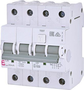Диф. автоматичний вимикач KZS-4M 3p+N C 6/0,03 тип A (6kA) 2174921 фото