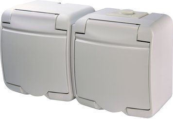 Розетка 2-на з з/к Schuko RHE-2s (біла/біла кришка, IP54) 4668019 фото