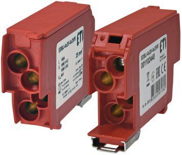 Блок розподільчий EDBJ-4x25-4x25/R (100A, 1000V AC/1500V DC, IN: 4x25, OUT: 4x25, червоний) 1102440 фото