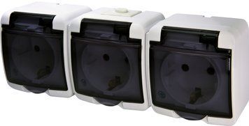 Розетка 3-на з з/к Schuko RHE-3sd (біла/прозора кришка, IP54) 4668024 фото