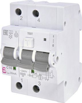 Диф. автоматичний вимикач KZS-AFDD 3M2p C 16/0,03 тип A (10kA, з захистом від дугов. замик.) 2173874 фото