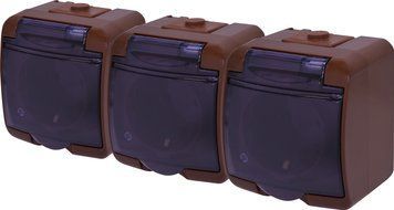 Розетка 3-на з з/к Schuko RHE-3sd-KR (коричн./прозора кришка, IP54) 4668055 фото