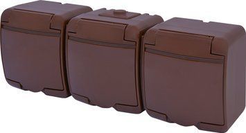 Розетка 3-на з з/к Schuko RHE-3s-KR (коричн./коричн. кришка, IP54) 4668054 фото