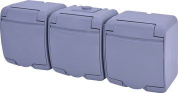 Розетка 3-на з з/к Schuko RHE-3s-SR (сіра/сіра кришка, IP54) 4668074 фото