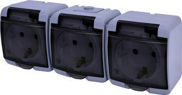 Розетка 3-на з з/к Schuko RHE-3sd-SR (сіра/прозора кришка, IP54) 4668075 фото