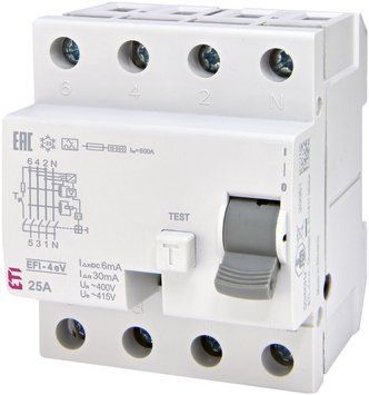 Реле диференційне EFI-P4 25/0,03 eV тип A (10kA) (для зарядних пристроїв EV) 2062632 фото