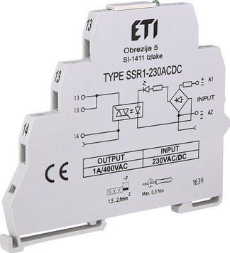 Реле інтерфейсне SSR1-230 ACDC (тиристорне, 1NO, 1.2A AC1, 400V AC) 2473051 фото