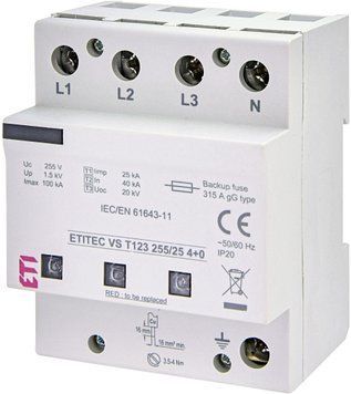 Обмежувач перенапруги ETITEC VS T123 255/25 (4+0) 2442938 фото